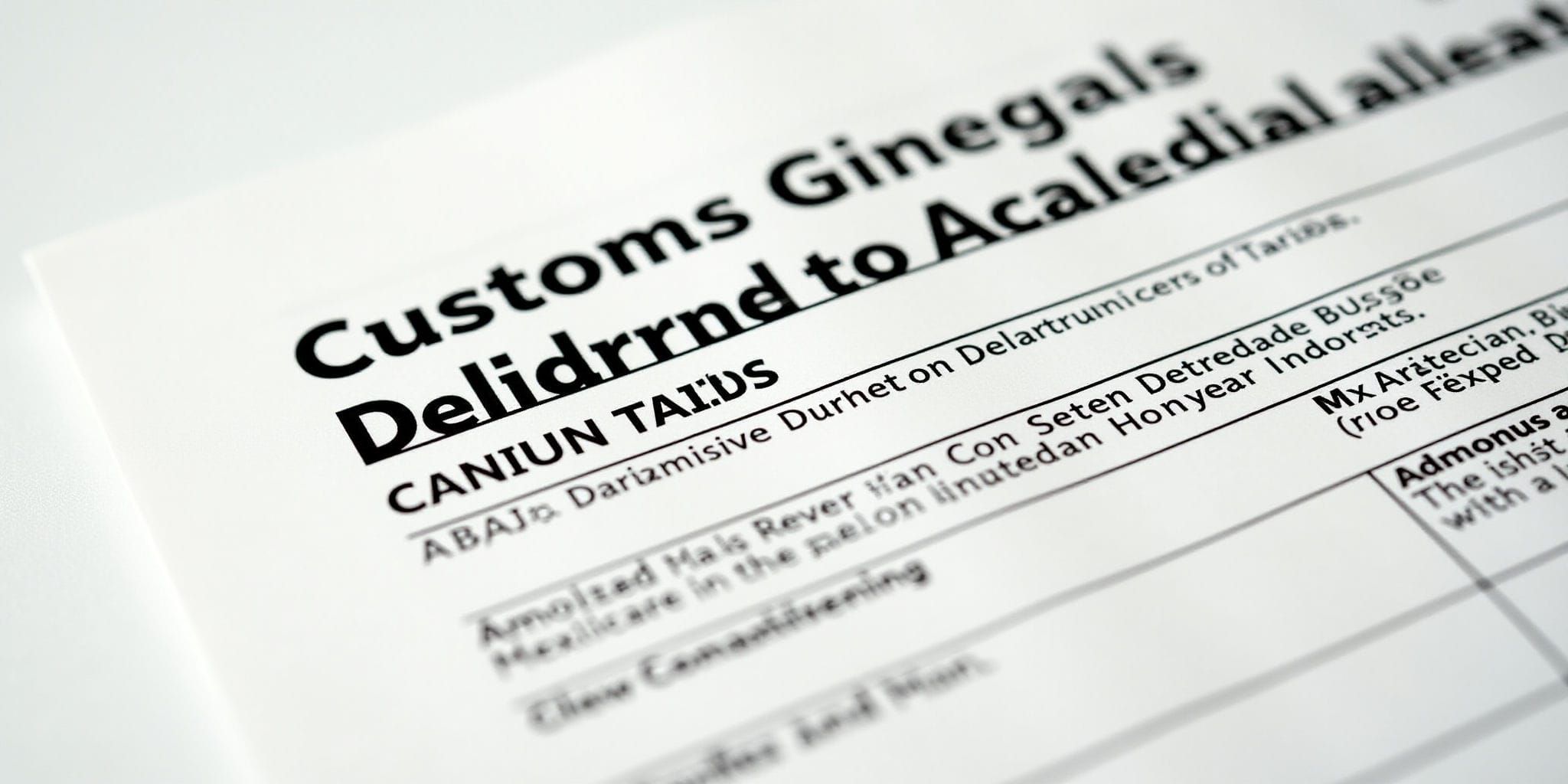 The image appears to be a page from an old book or document featuring black text on white paper. The top line of text is cut off at the edge of the frame but reads "Customs" in large font before continuing on to "Delidrrnd". Below this, there are several lines of smaller text that appear to be a foreign language, although some words such as "Ginegals", "to Acaledial alleat", and "Mx Aratecian Bi" can be made out. The bottom half of the page is cut off by the frame but appears to contain more text in the same format.

The background of the image is white, suggesting that it may have been photographed against a plain backdrop or scanned from an original document. Overall, the image appears to be a snippet from an old book or manuscript written in an unknown language, possibly with some English words interspersed throughout.