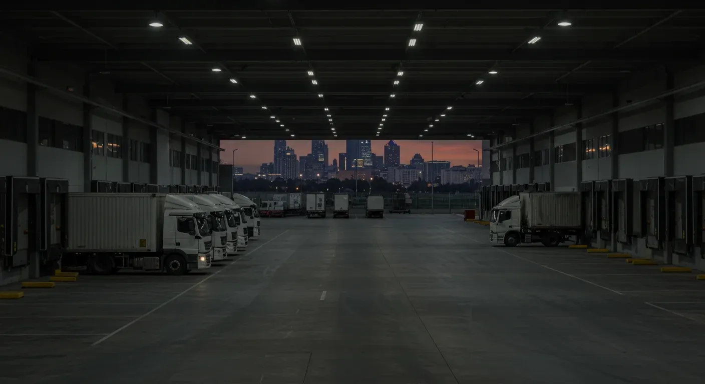 Trucks transporting containers from port