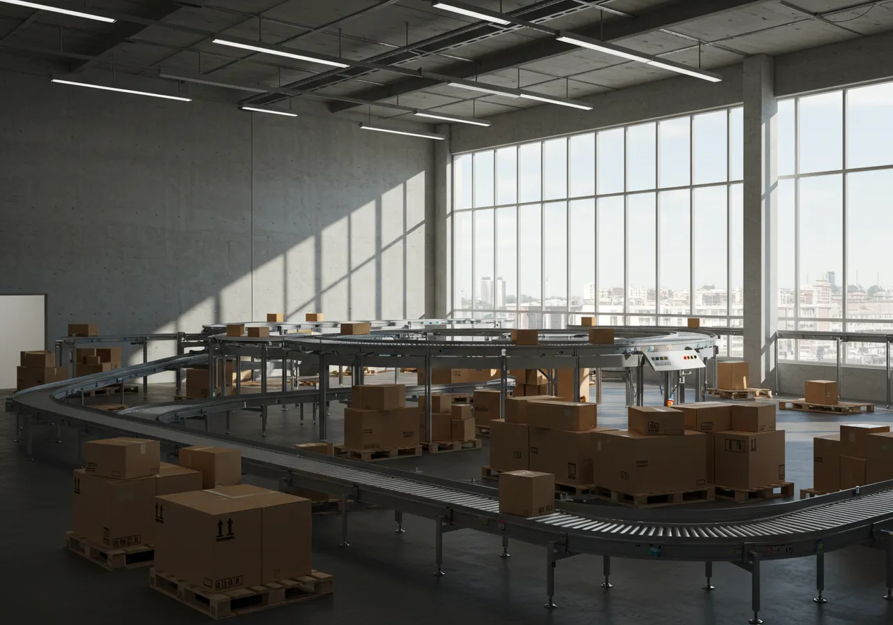 High-tech conveyor system in warehouse