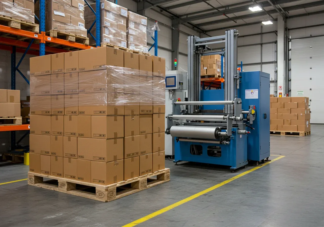 Efficient palletizing and shrinkwrapping of goods