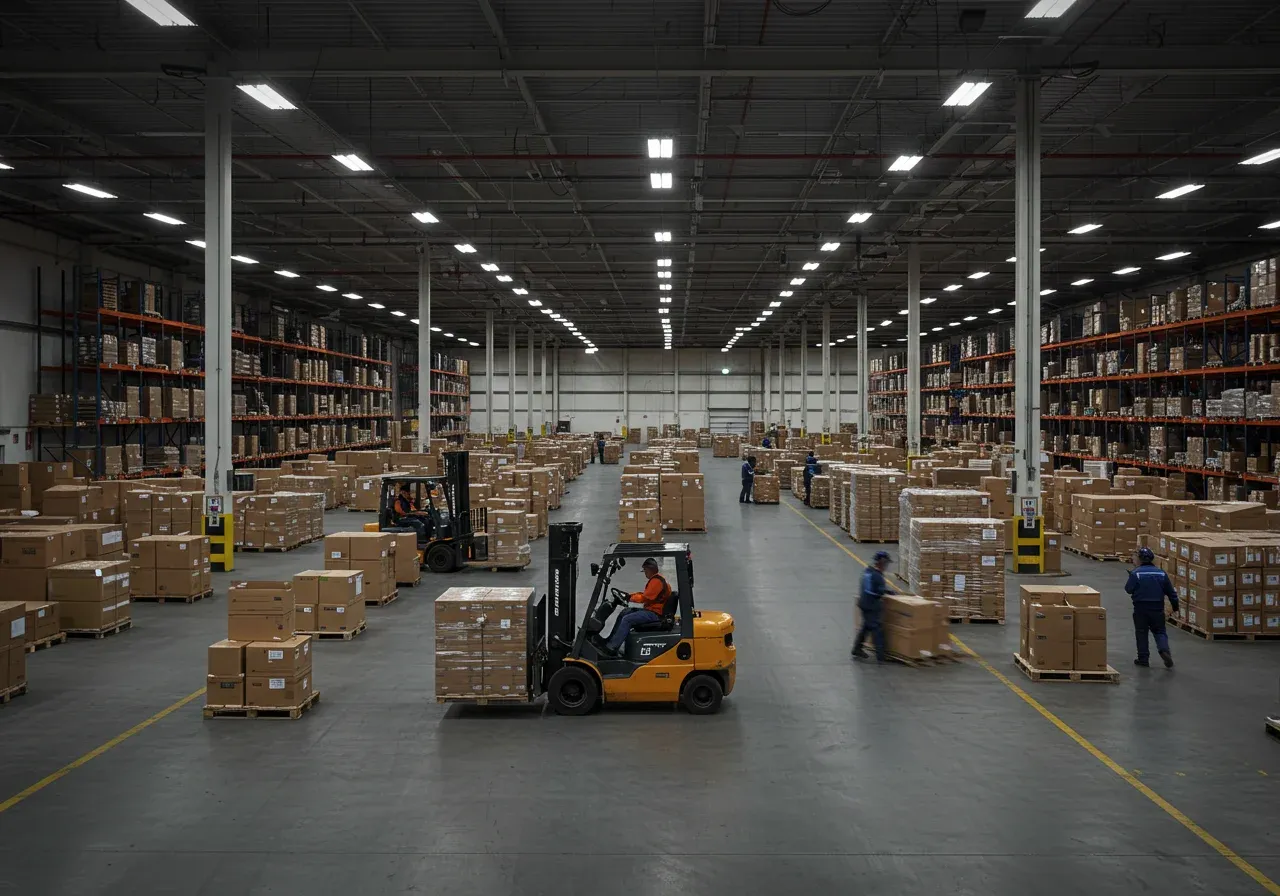 Spacious warehouse with organized storage racks