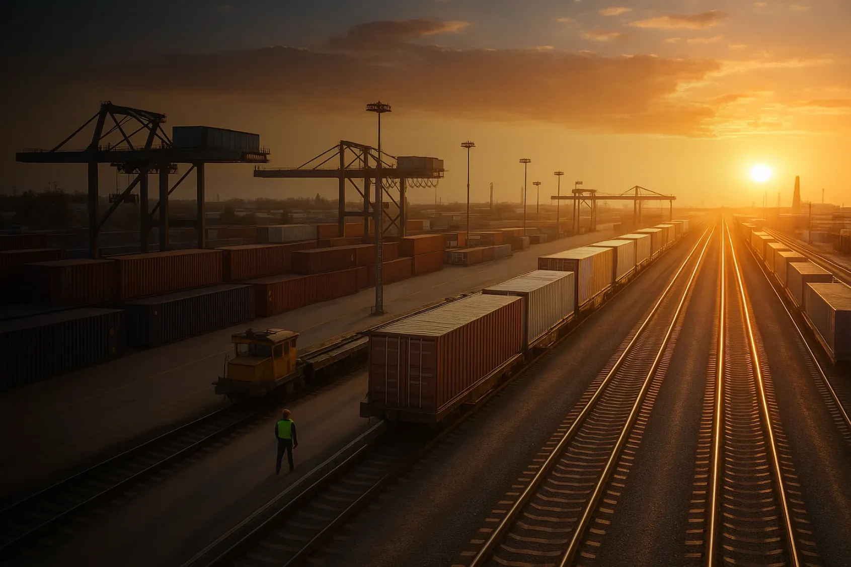 Rail freight train transporting goods