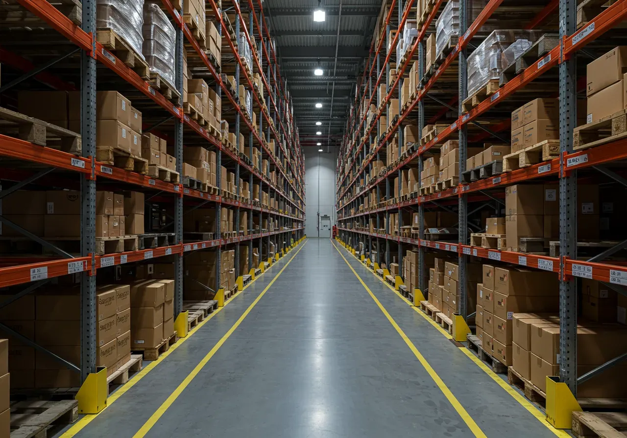 Warehouse showcasing optimized shelving and racking layout