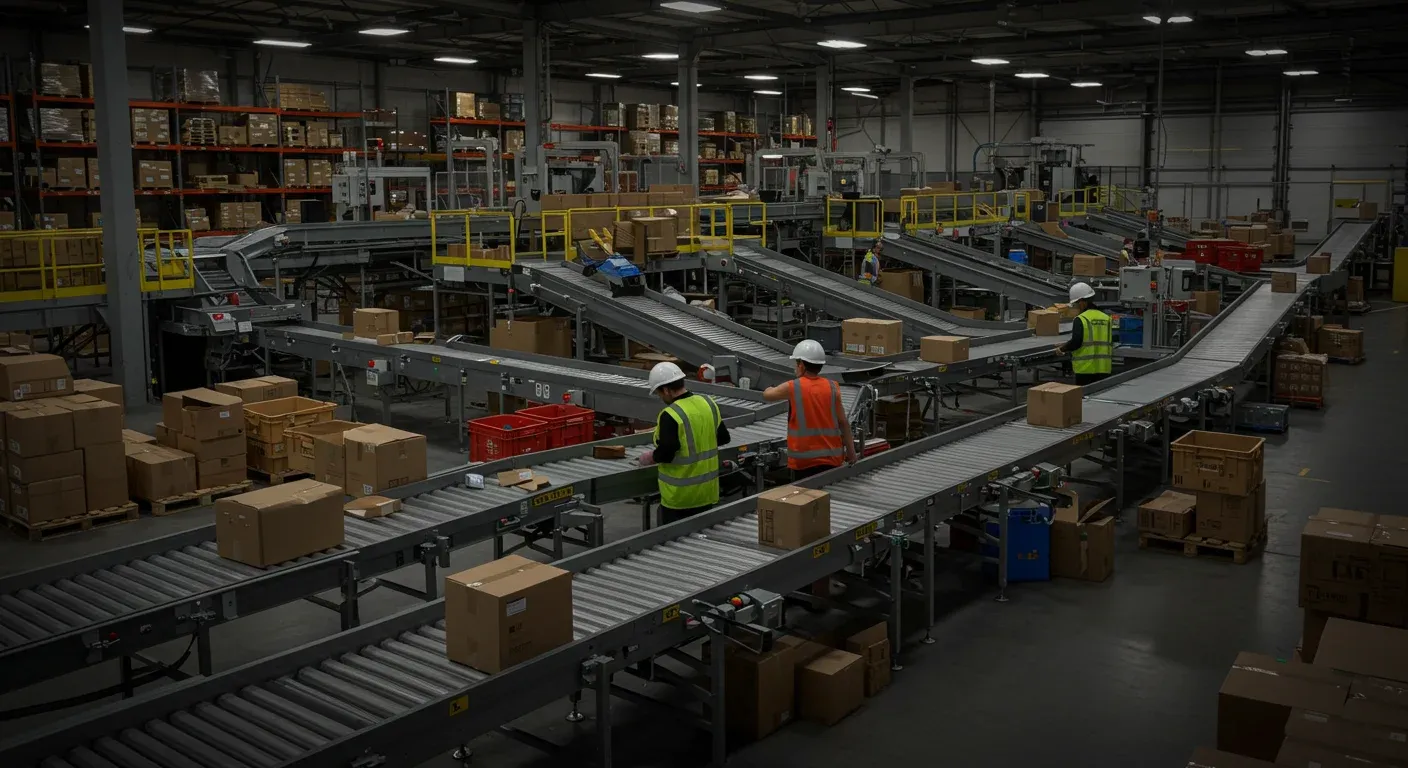 Warehouse employees sorting packages