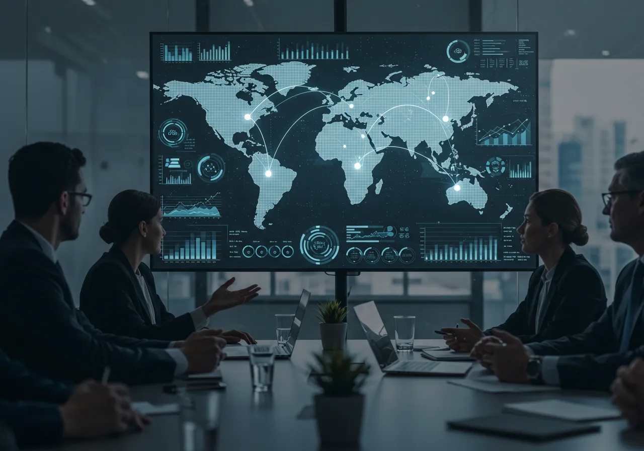 Consulting team analyzing supply chain data