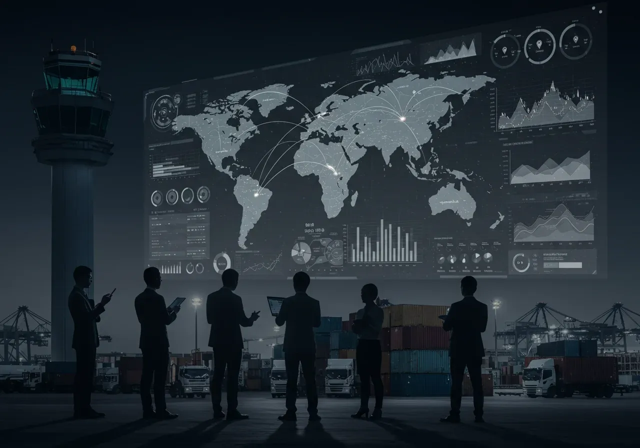 Illustration of a modern Supply Chain Control Tower system