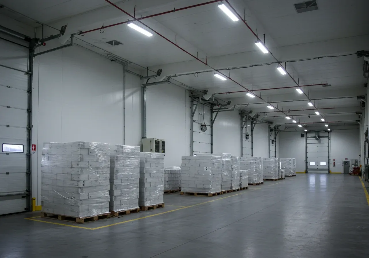 Warehouse with temperature-controlled storage units