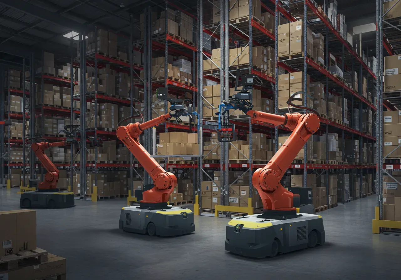 Warehouse worker using voice-directed technology